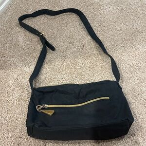 Sharif Black Crossbody Bag with Gold Zipper